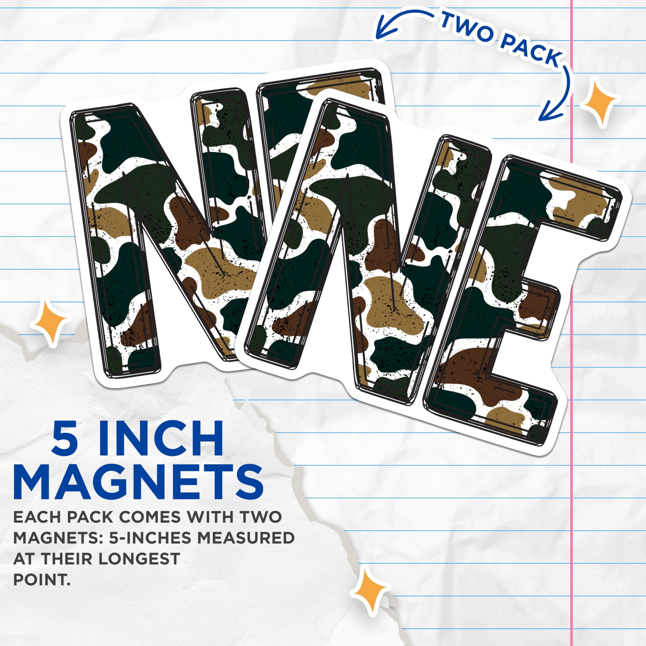 (2 Pack) Camouflage Letters NE Magnets - Unique Distressed Monogram Initial Decor - Rustic Kitchen Refrigerator Accessory - 5 Inches On Longest Side - Thick Durable Magnet - Made in USA - MAG20639