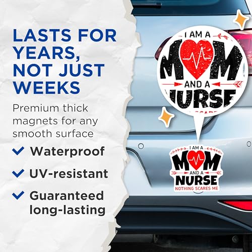 (2 Pack) Mom and Nurse Magnets Magnets - Nothing Scares Me - Inspirational Nurse Magnet - 5" On Longest Side - Made in USA - Sticks to Refrigerators & Metal Surfaces - MAG8900