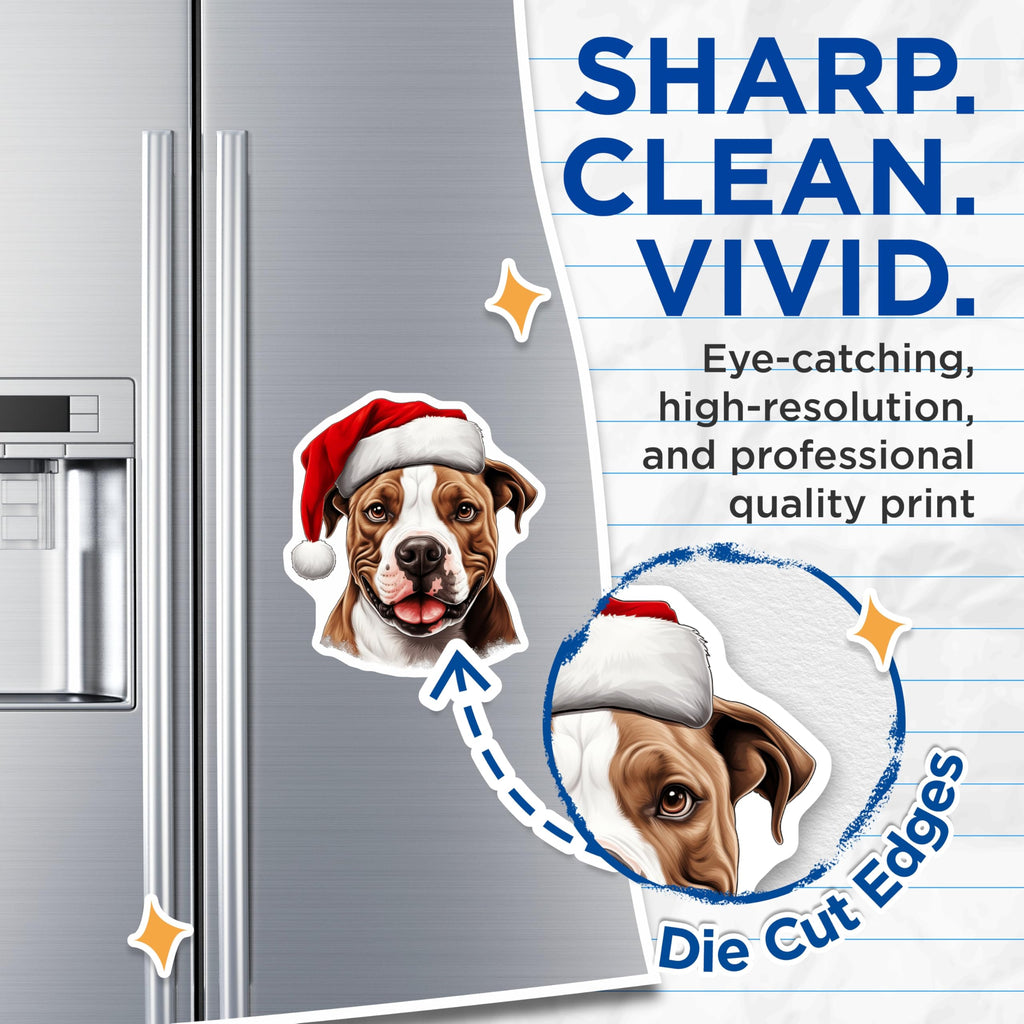 (2 Pack) Pitbull Christmas Magnets - Dog Lover Decor - Santa Dog Art - 5 Inches On Longest Side - Thick Durable Magnet - Made in USA - MAG25074