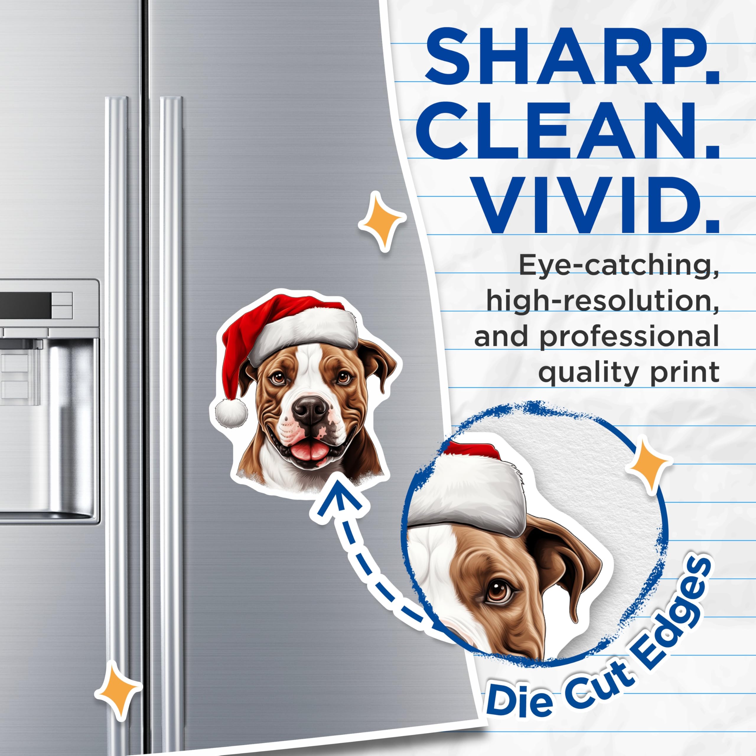 (2 Pack) Pitbull Christmas Magnets - Dog Lover Decor - Santa Dog Art - 5 Inches On Longest Side - Thick Durable Magnet - Made in USA - MAG25074