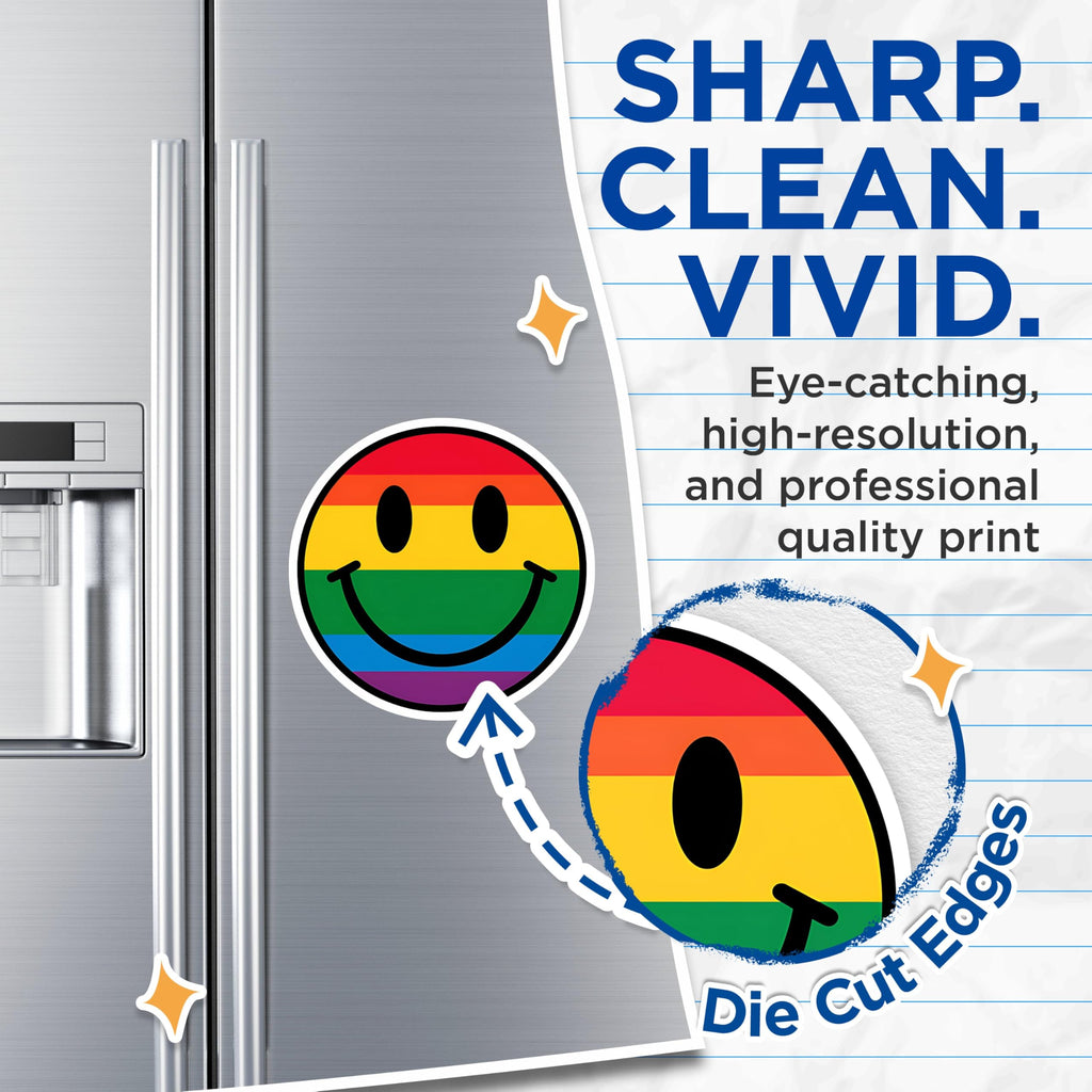 (2 Pack) Rainbow Smiley Face Magnets - Colorful Happy Face - Bright Kitchen - 5" On Longest Side - for Cars, Fridges, Toolboxes - Made in USA - MAG3902