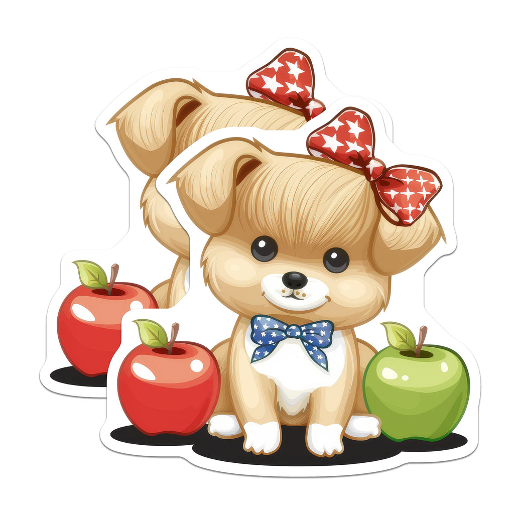 (2 Pack) Cute Puppy Magnets - Kawaii Dog Lover - Teacher Appreciation - Fridge Locker Decor - Star Bows Apple - 5 Inches On Longest Side - Thick Durable Magnet - Made in USA - MAG39272