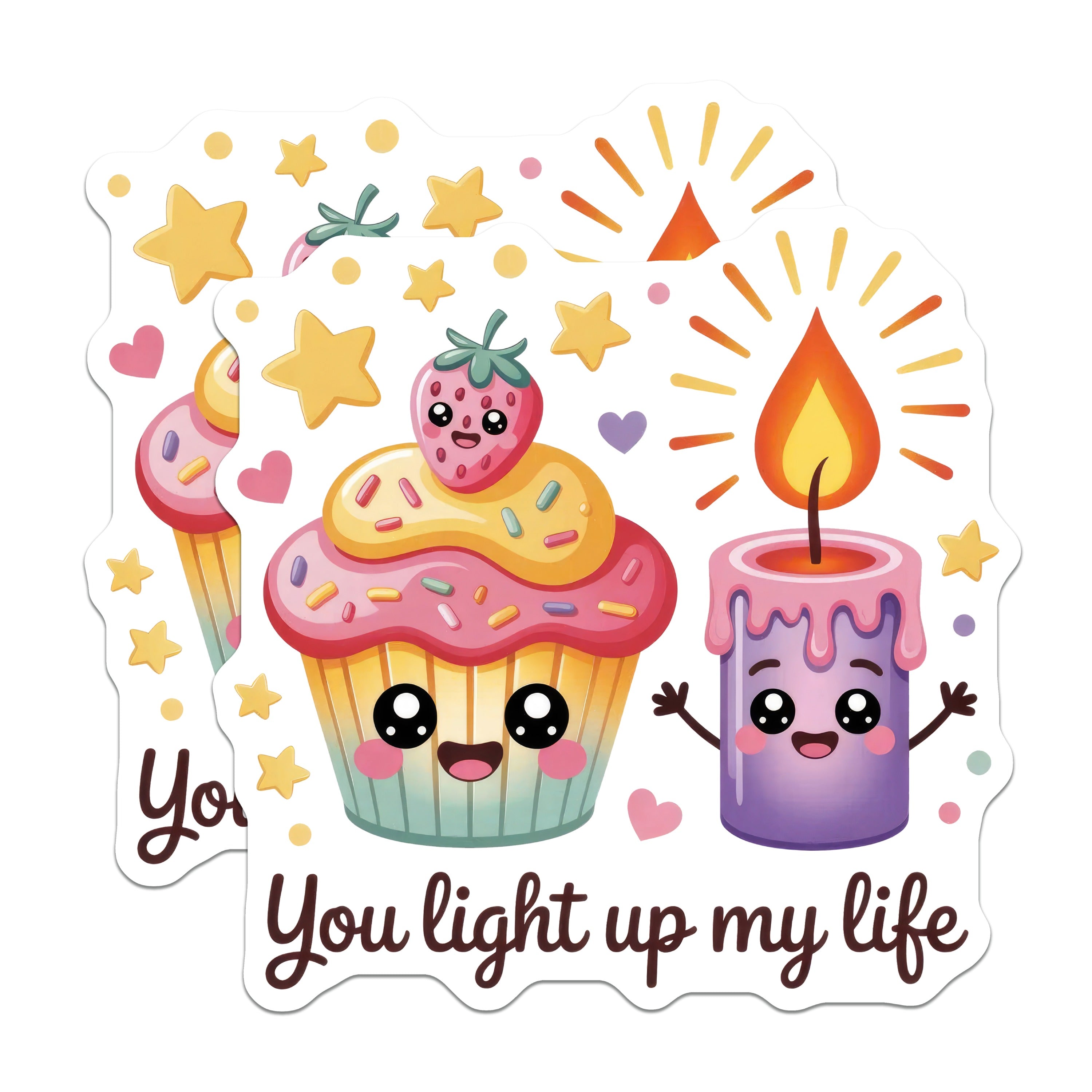 (2 Pack) Cute Love Magnets - Kawaii Aesthetic Decor - Sweet Cupcake Candle Quote - Refrigerator Locker Accent Decor - 5 Inches On Longest Side - Thick Durable Magnet - Made in USA - MAG38952