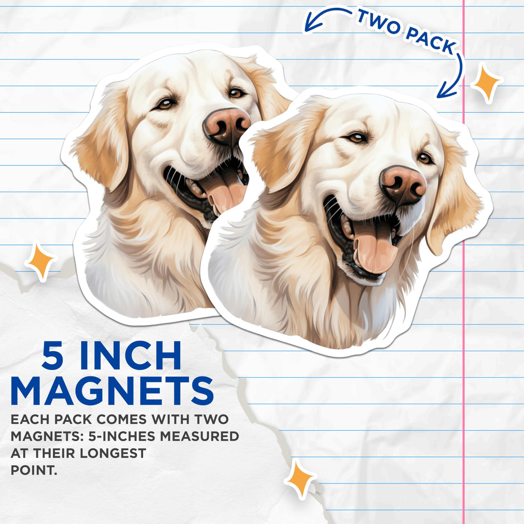 (2 Pack) Golden Retriever Magnets - Happy Dog Art - Dog Mom Owner Accents - 5 Inches On Longest Side - Thick Durable Magnet - Made in USA - MAG29905