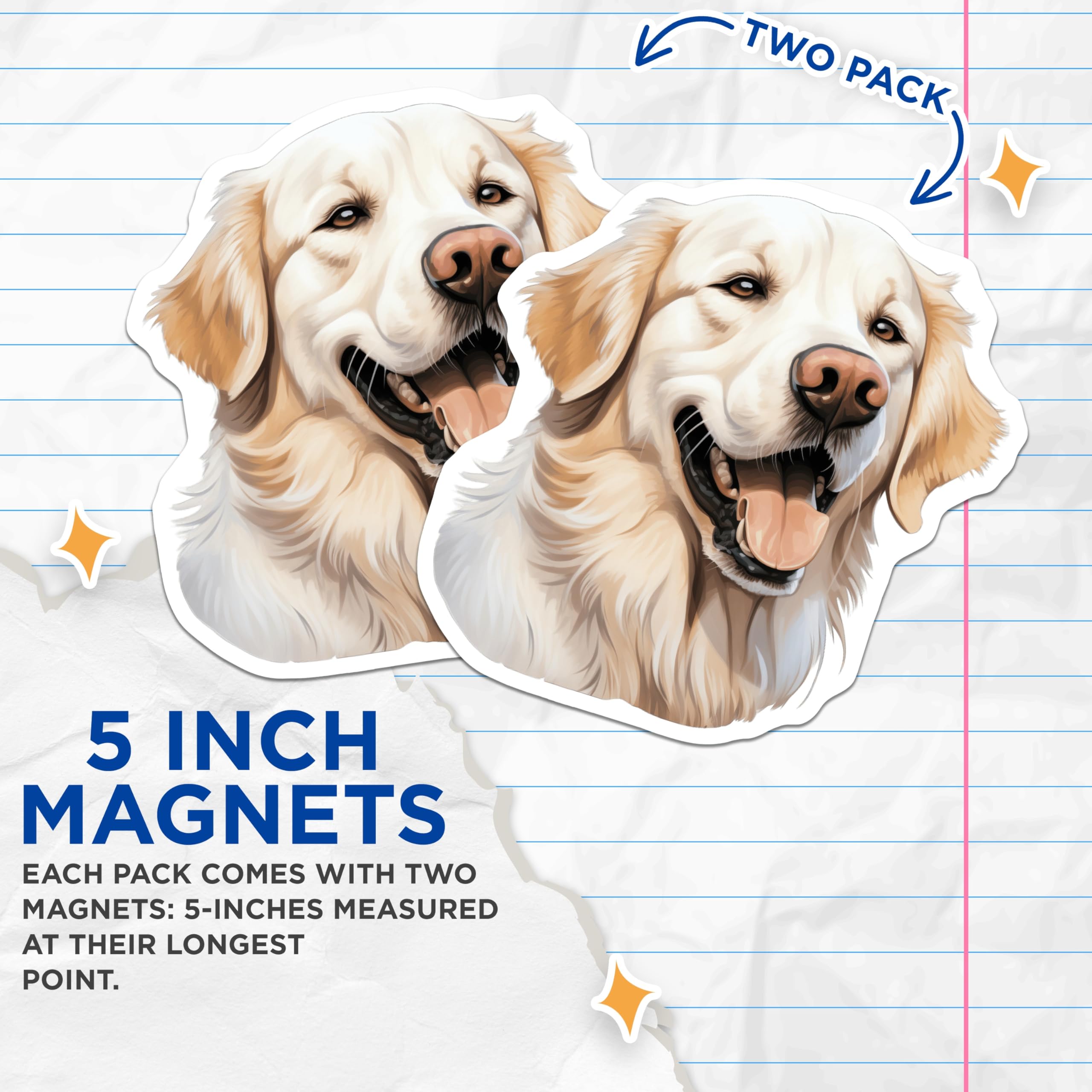 (2 Pack) Golden Retriever Magnets - Happy Dog Art - Dog Mom Owner Accents - 5 Inches On Longest Side - Thick Durable Magnet - Made in USA - MAG29905