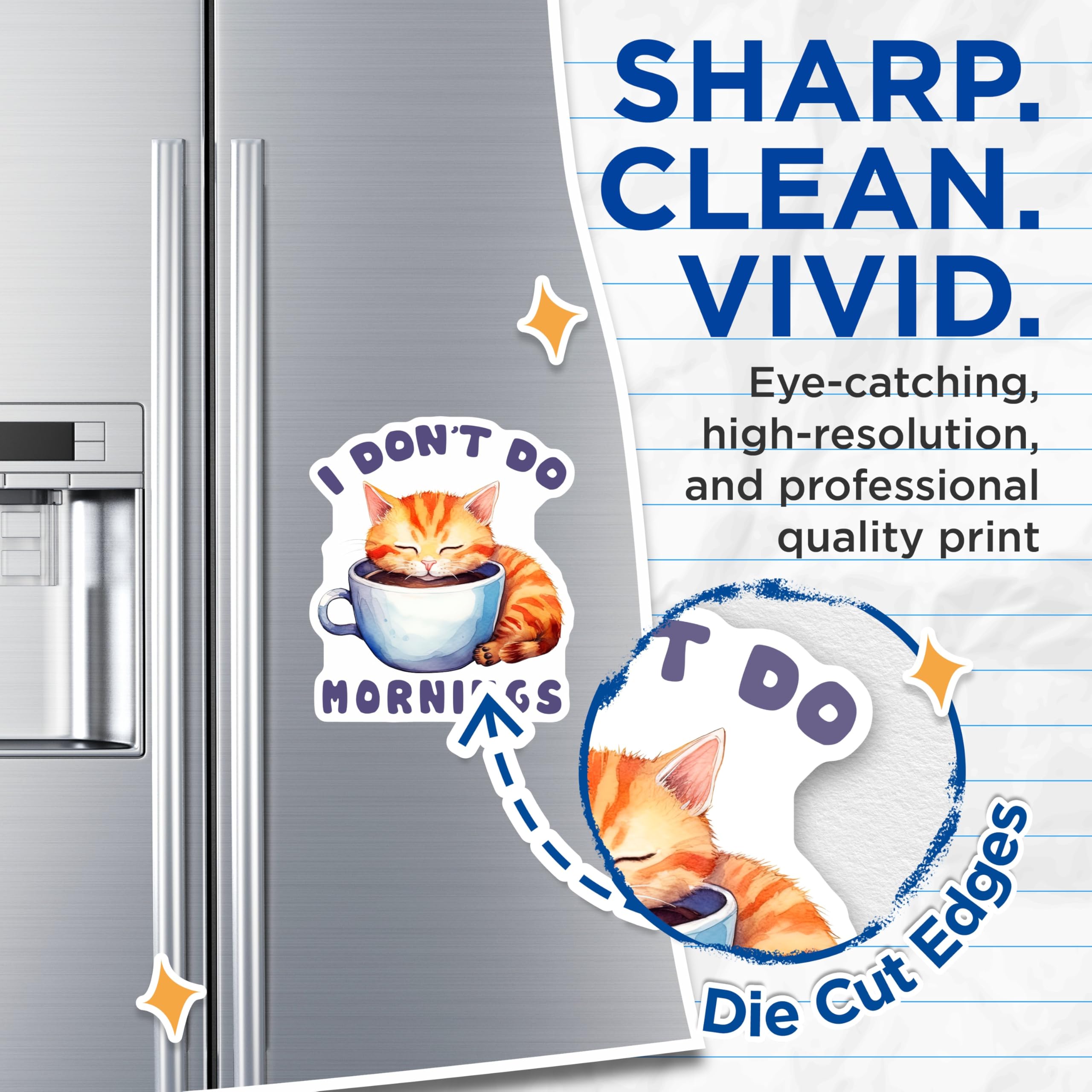 (2 Pack) Cat in Cup Magnets - Funny Cat Lover - I Dont Do Mornings Kitten Magnets - 5" On Longest Side - Premium Magnet - for Cars, Refrigerators, Toolboxes, Lockers - Made in USA - MAG15724