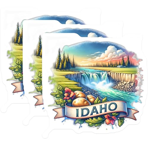 (3 Pack) Idaho Decals - Waterfall Scenery - Potato State Stickers- 3 Inches On Longest Side - Easy Peel & Apply - Made in USA - 3MCS5694