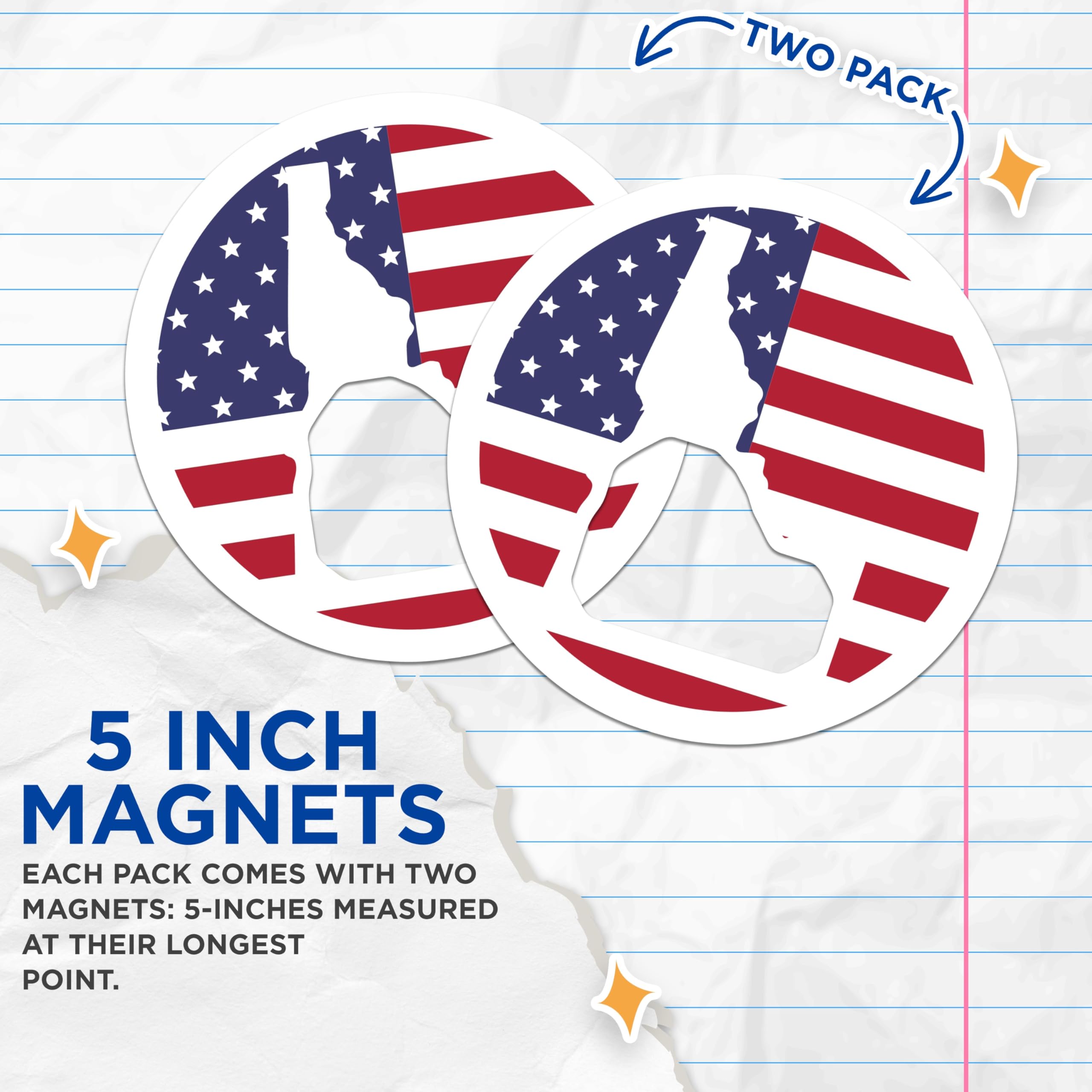 (2 Pack) Idaho State Magnets - American Flag Design - Patriotic United States Map Decor - 5 Inches On Longest Side - Thick Durable Magnet - Made in USA - MAG19640