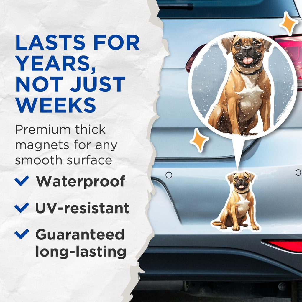 (2 Pack) Puggle Dog Magnets - Cute Dog Lovers Decor - Pet Parent Refrigerator Art - 5 Inches On Longest Side - Thick Durable Magnet - Made in USA - MAG30513