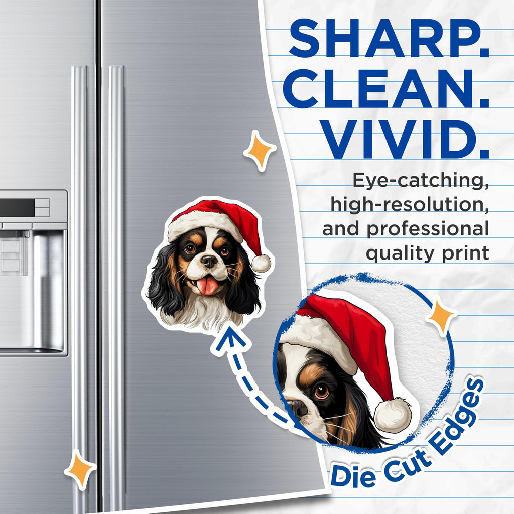 (2 Pack) Cavalier King Charles Spaniel Magnets - Christmas Dog Holiday Decor - Santa Hat Pet Lover Refrigerator Magnet - 5 Inches On Longest Side - Thick Durable Magnet - Made in USA - MAG24060