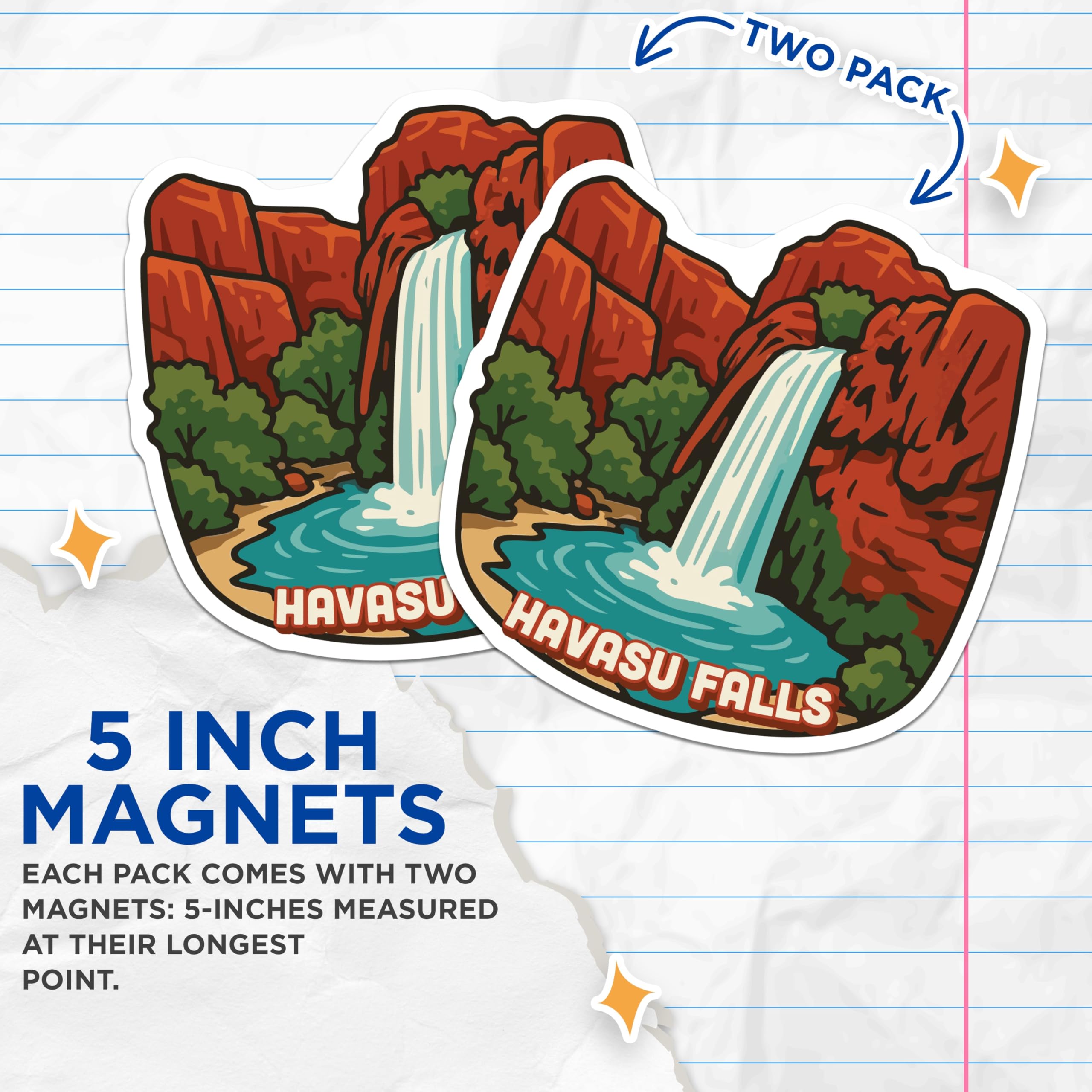 (2 Pack) Havasu Falls Magnets - Arizona Canyon Decor - Grand Canyon Souvenir - Waterfall Refrigerator Magnet - 5 Inches On Longest Side - Thick Durable Magnet - Made in USA - MAG19516
