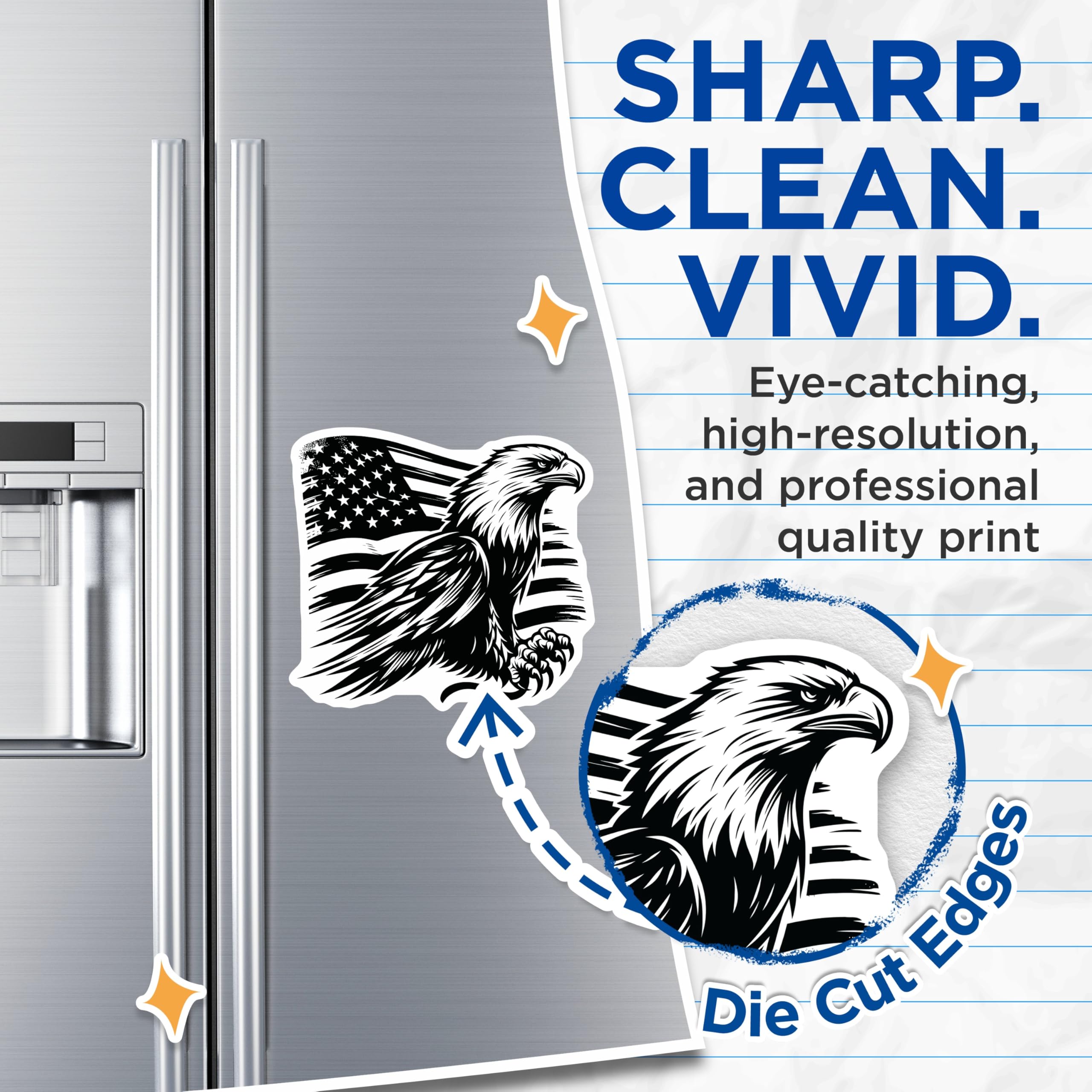 (2 Pack) Bald Eagle Flag Magnets - American Flag Patriotic - Bird Fridge Decor - 5" On Longest Side - Premium Magnet - for Cars, Refrigerators, Toolboxes, Lockers - Made in USA - MAG16666