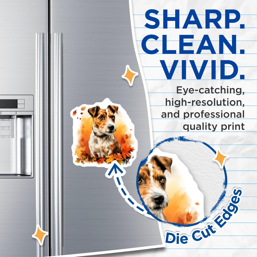 (2 Pack) Jack Russell Magnets - Autumn Dog Decor - Fall Leaves Pet Lover Accent - 5 Inches On Longest Side - Thick Durable Magnet - Made in USA - MAG25946