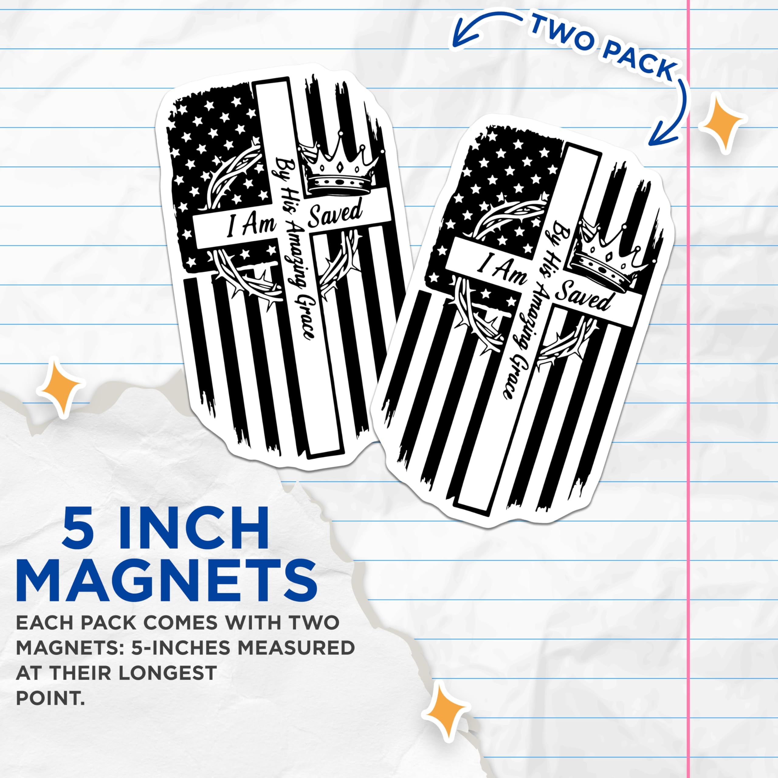 (2 Pack) Christian Magnets - Religious Decor - Grace Saved Crown Design - 5" On Longest Side - Premium Magnet - for Cars, Refrigerators, Toolboxes, Lockers - Made in USA - MAG14943