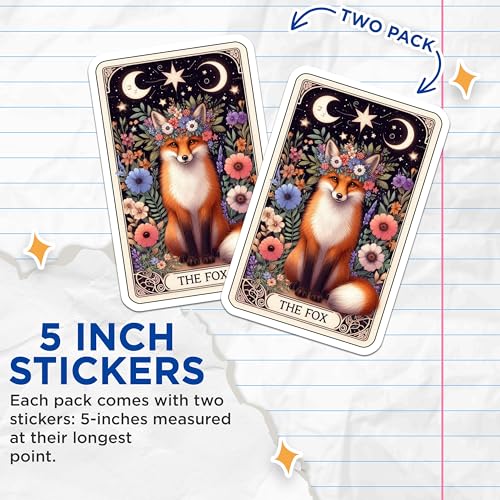 (2 Pack) The Fox Stickers - Floral Fox Art - Moon and Stars Fox - Boho Animal Fox - Celestial Fox - 5" On Longest Side - Sticks to Smooth Flat Surfaces - Made in USA - BMCS5412