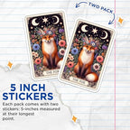 (2 Pack) The Fox Stickers - Floral Fox Art - Moon and Stars Fox - Boho Animal Fox - Celestial Fox - 5" On Longest Side - Sticks to Smooth Flat Surfaces - Made in USA - BMCS5412