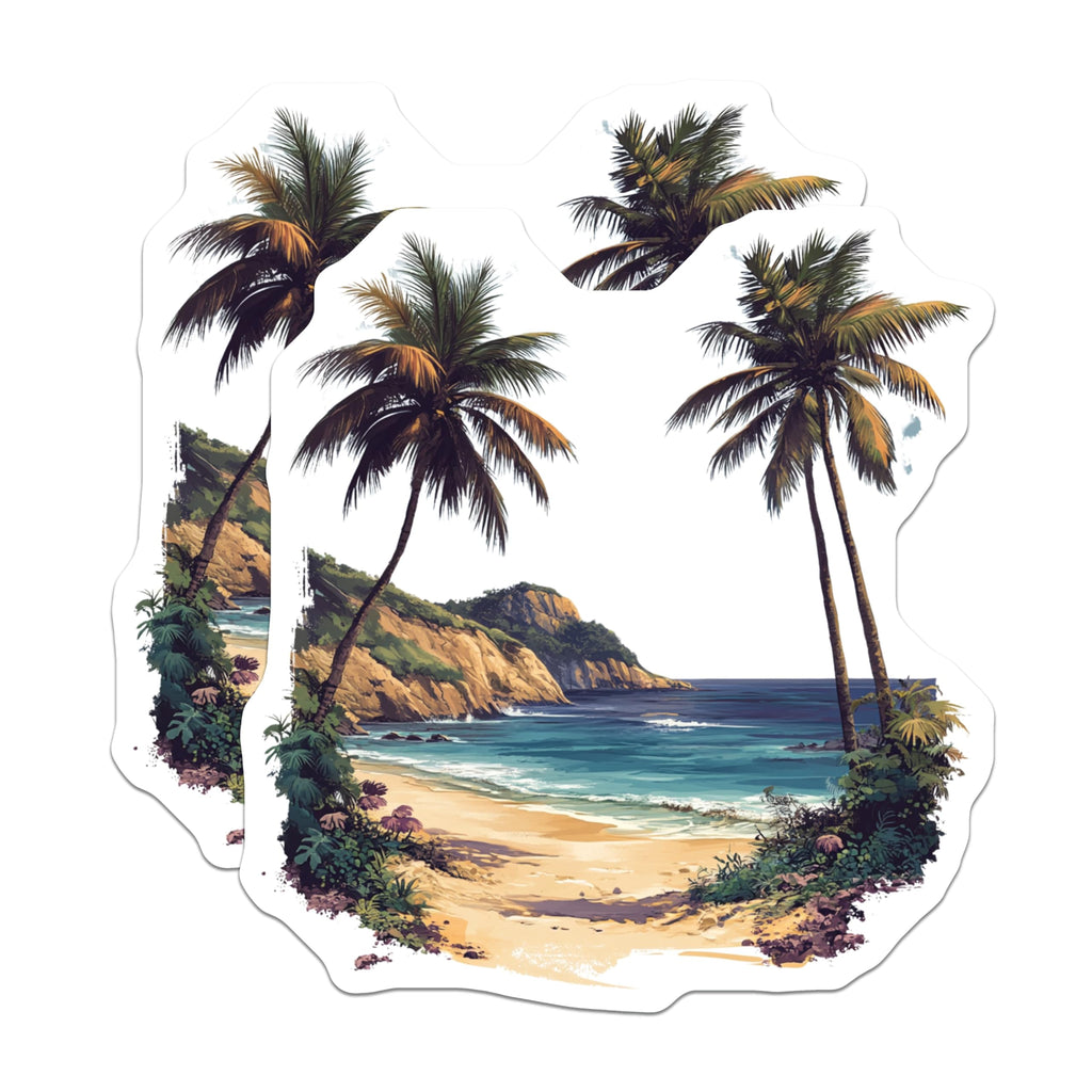 (2 Pack) Tropical Beach Scene Magnets - Ocean Palm Trees - Coastal Aesthetic Decor - 5 Inches On Longest Side - Thick Durable Magnet - Made in USA - MAG28330