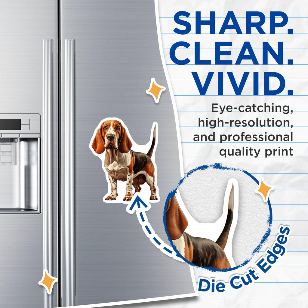 (2 Pack) Basset Hound Magnets - Dog Lover Decor - Refrigerator Animal Art - 5 Inches On Longest Side - Thick Durable Magnet - Made in USA - MAG24208