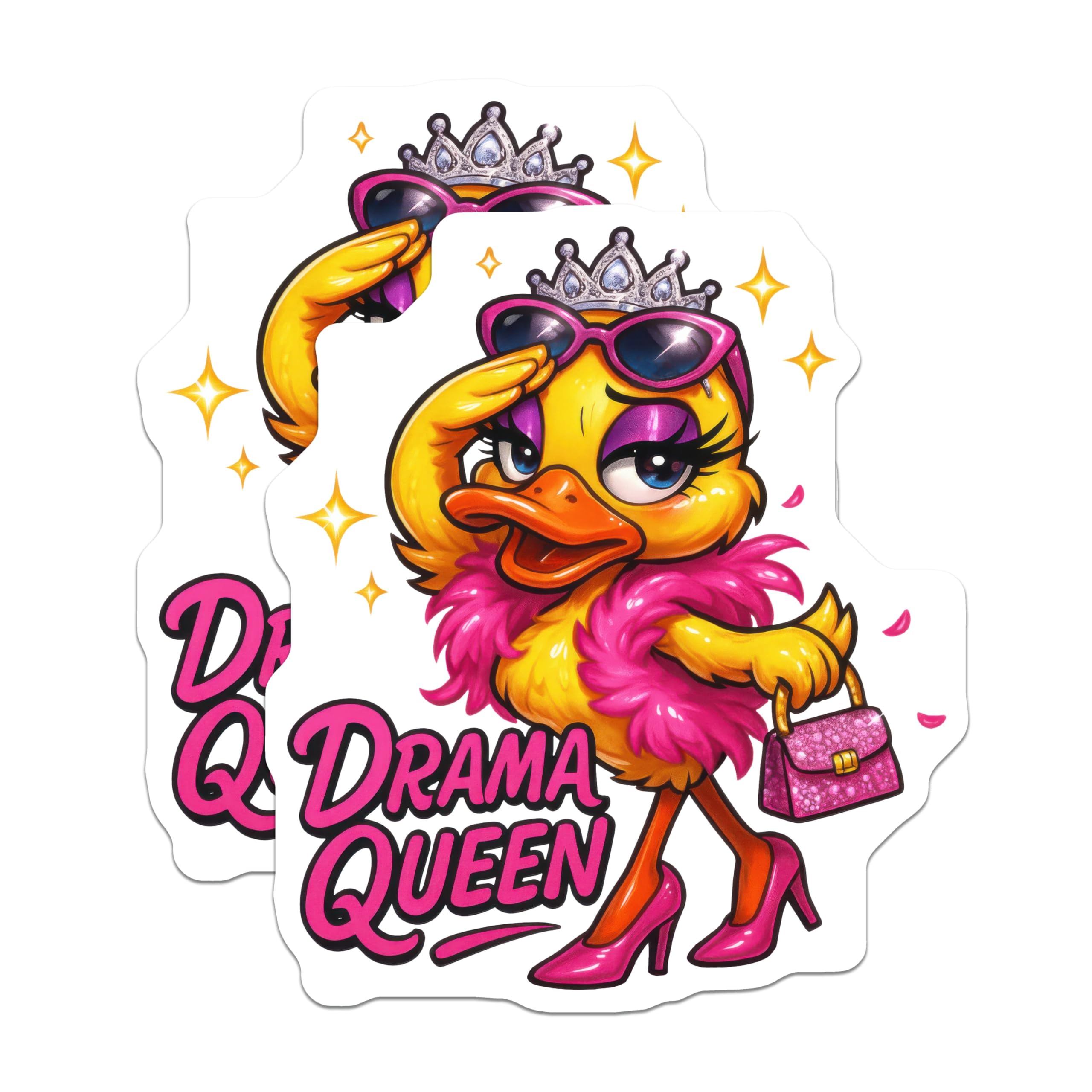 (2 Pack) Drama Queen Duck Magnets - Sassy Glamorous Diva Bird Character - Funny Fridge Locker Kitchen Appliance Decor - 5 Inches On Longest Side - Thick Durable Magnet - Made in USA - MAG21716