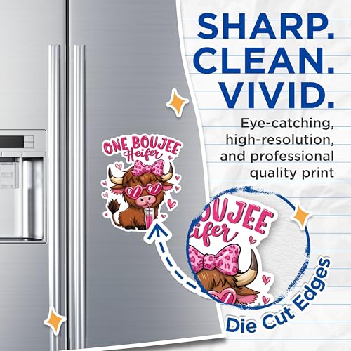 (2 Pack) One Boujee Heifer Magnets - Cow Theme Kitchen Magnets - Cute Animal Decorative Magnets- 5" On Longest Side - for Fridges, Toolboxes, Cars - Made in USA - MAG3022