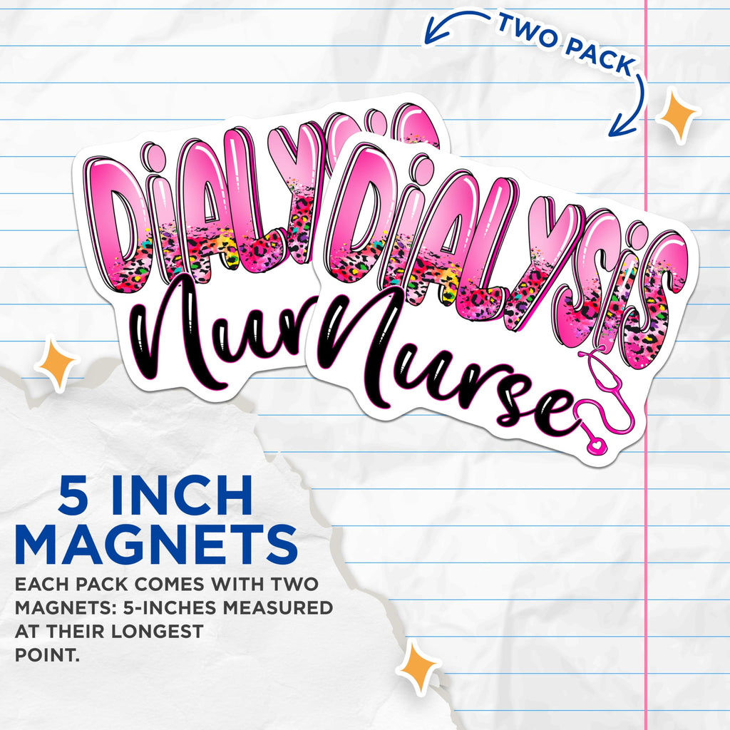 (2 Pack) Dialysis Nurse Magnets - Pink Leopard Print - Medical Staff Magnet - 5" On Longest Side - Premium Magnet - for Cars, Refrigerators, Toolboxes, Lockers - Made in USA - MAG18719