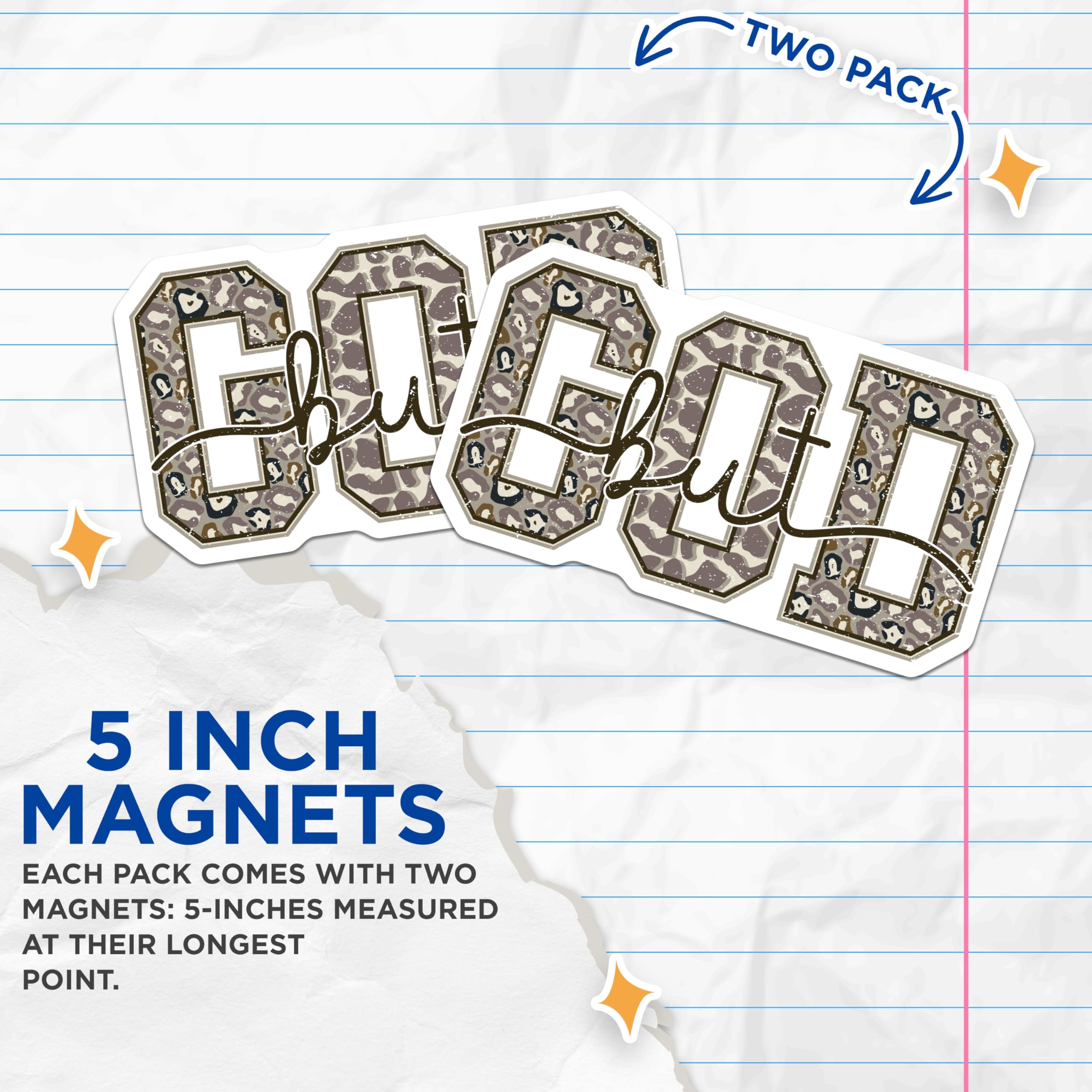 (2 Pack) GOD but Magnets - Leopard Print Cross Design - Christian Faith Inspirational Decor - 5 Inches On Longest Side - Thick Durable Magnet - Made in USA - MAG23468