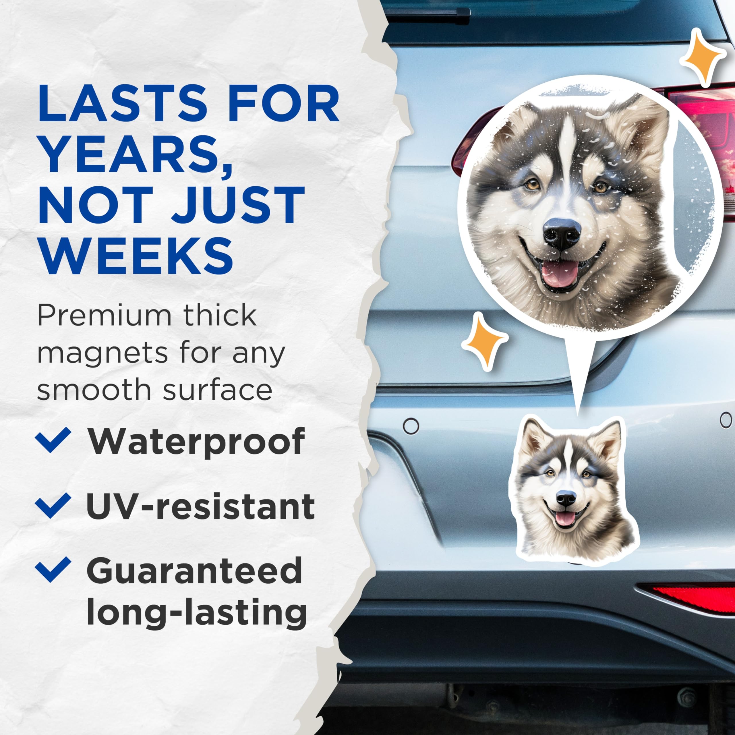 (2 Pack) Husky Puppy Magnets - Happy Dog Decor - Pet Lover Accessory - Dog Mom Dad - 5 Inches On Longest Side - Thick Durable Magnet - Made in USA - MAG26128