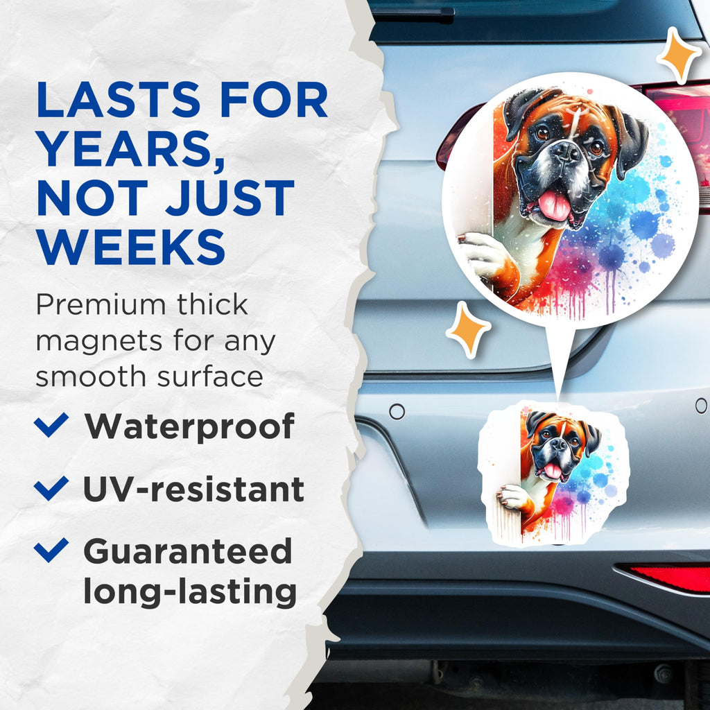 (2 Pack) Boxer Dog Magnets - Cute Puppy Art - Fridge Decor Hound Breed - 5" On Longest Side - Premium Magnet - for Cars, Refrigerators, Toolboxes, Lockers - Made in USA - MAG14767