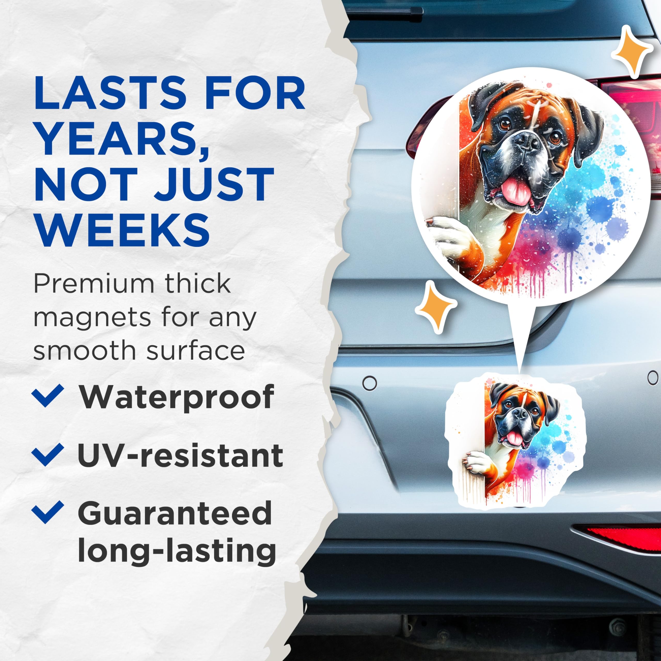 (2 Pack) Boxer Dog Magnets - Cute Puppy Art - Fridge Decor Hound Breed - 5" On Longest Side - Premium Magnet - for Cars, Refrigerators, Toolboxes, Lockers - Made in USA - MAG14767