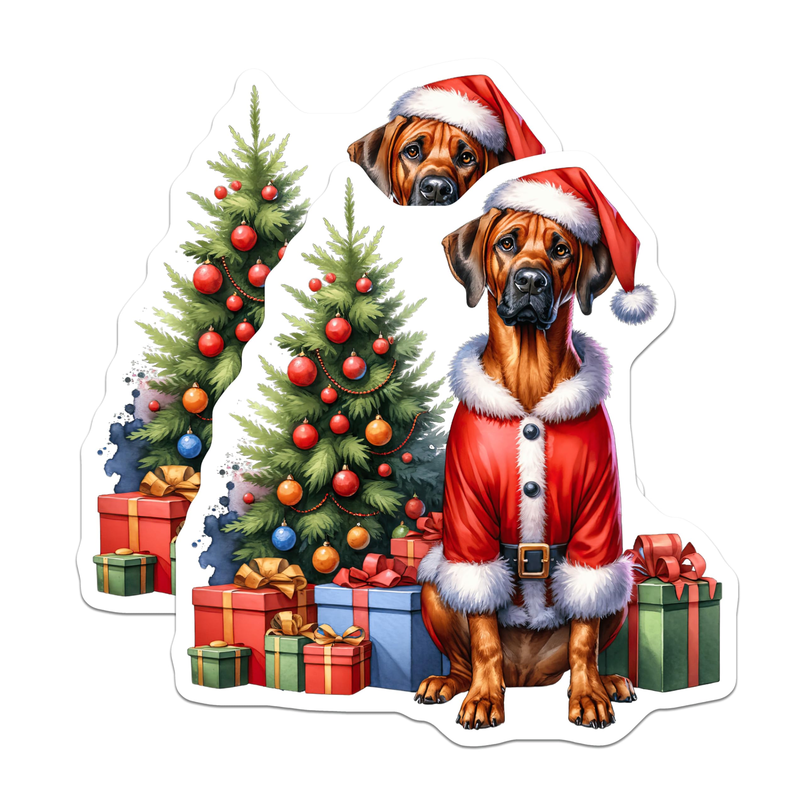 (2 Pack) Christmas Dog Magnets - Santa Suit Pet Decor - Festive Rhodesian Ridgeback Holiday Art - 5 Inches On Longest Side - Thick Durable Magnet - Made in USA - MAG27716
