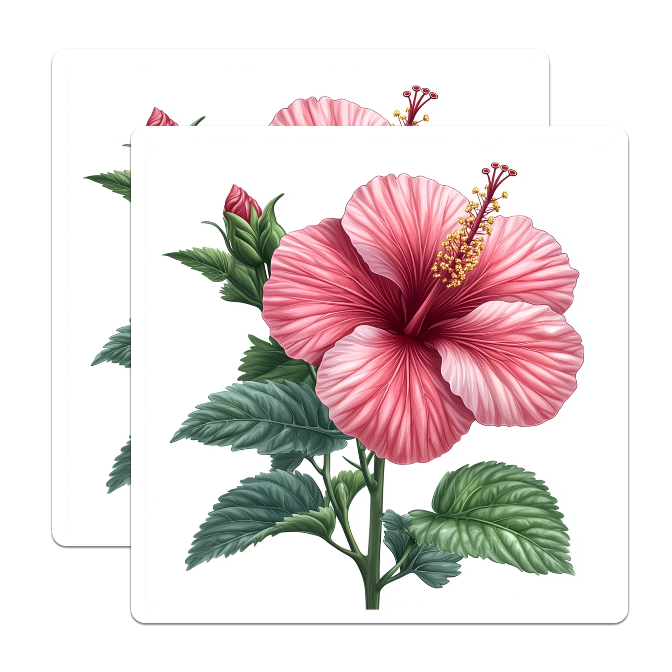 (2 Pack) Pink Hibiscus Flower Magnets - Tropical Floral Decor - Refrigerator Locker Accent - 5 Inches On Longest Side - Thick Durable Magnet - Made in USA - MAG28910