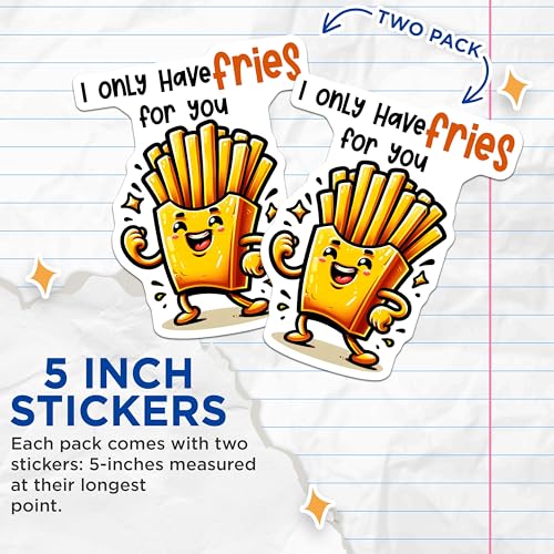 (2 Pack) Funny Food Stickers - Cute French Fries Character - 5" On Longest Side - Sticks to Smooth Flat Surfaces - Made in USA - BMCS8780 - BMCS8780