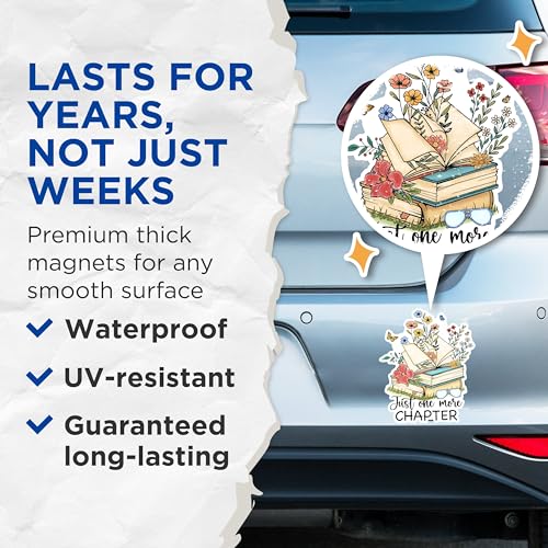 (2 Pack) Just One More Chapter Magnets - Book Lover Magnets - Floral Book Stack Magnets- 5" On Longest Side - for Fridges, Toolboxes, Cars - Made in USA - MAG2988