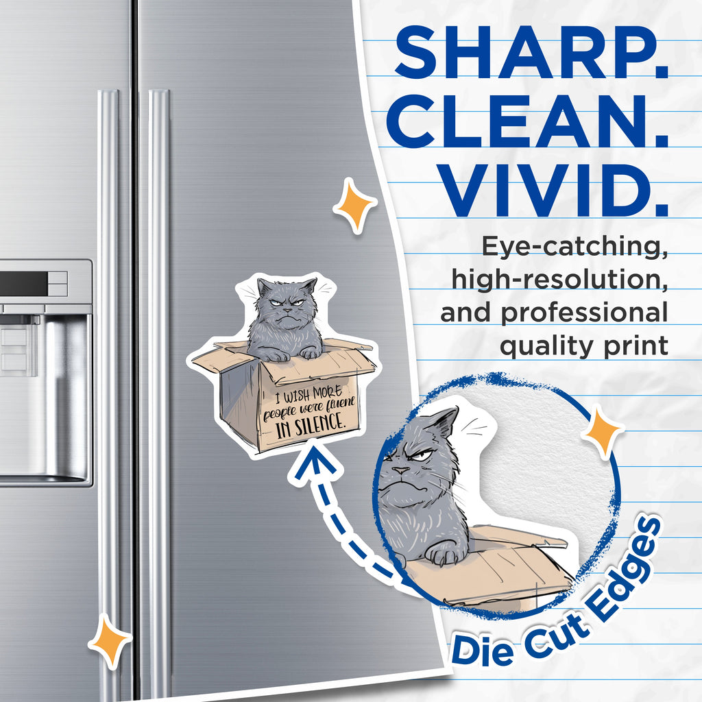 (2 Pack) Grumpy Cat Magnets - Introvert Humor Quote - Fluent in Silence Art - Funny Cat Lover Fridge Accessory - Sarcastic Pet Owner Present - 5" - Thick Durable Magnet - Made in USA - MAG39509