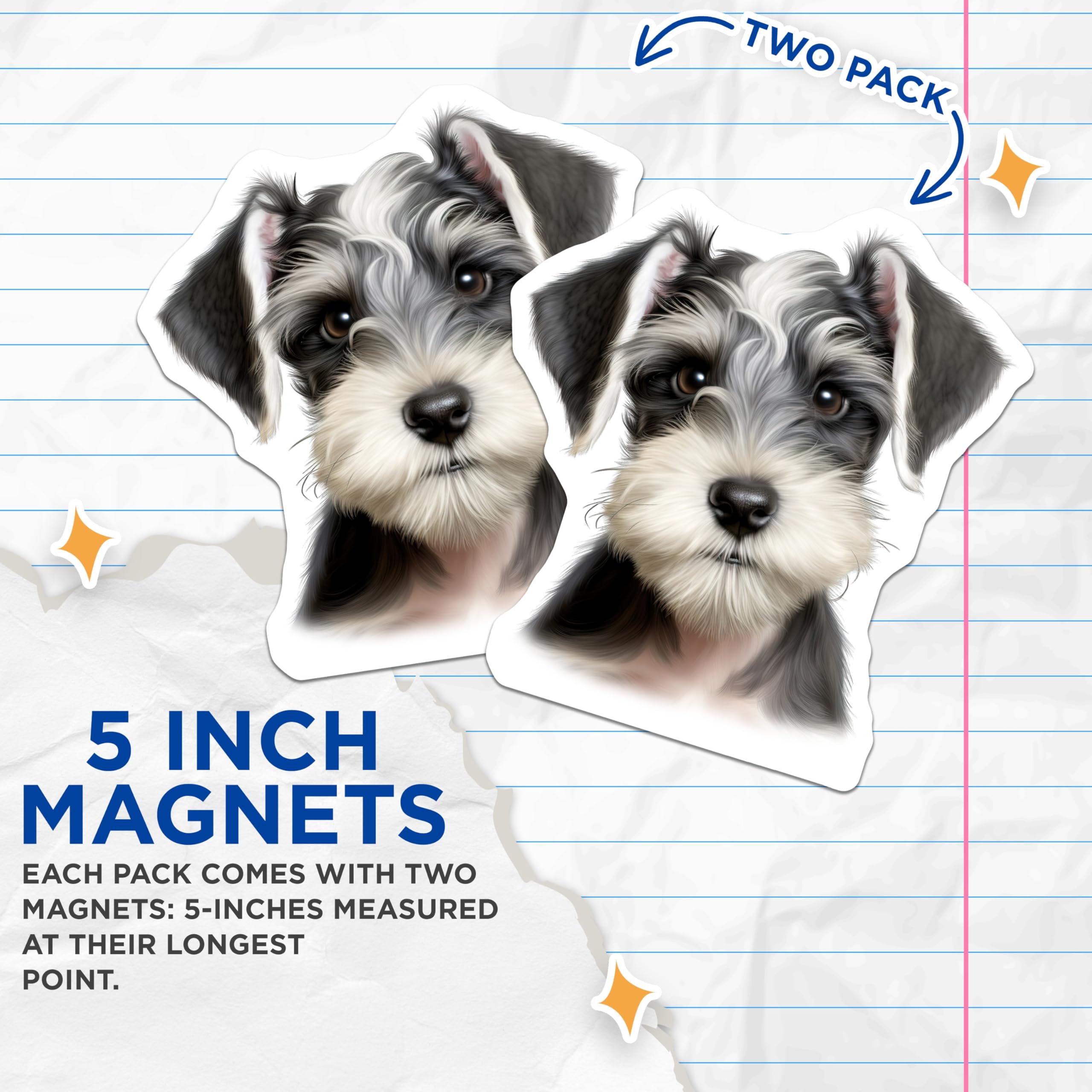 (2 Pack) Schnauzer Magnets - Puppy Dog Magnets - Pet Lover Refrigerator Decor - 5 Inches On Longest Side - Thick Durable Magnet - Made in USA - MAG25159