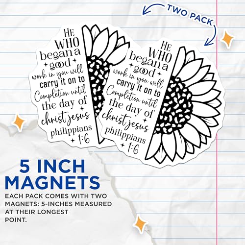 (2 Pack) Inspirational Sunflower Magnets - Bible Verse Magnets - Motivational Quote Magnets - Christian Home - 5" On Longest Side - for Cars, Fridges, Toolboxes - Made in USA - MAG3849