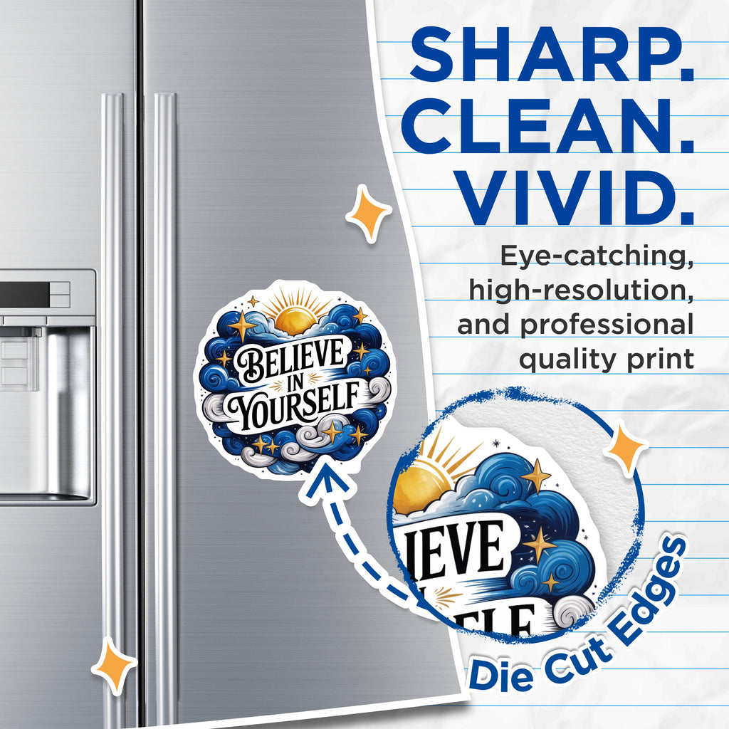 (2 Pack) Believe in Yourself Magnets - Motivational Refrigerator - Inspirational Affirmation - Celestial Decor - 5 Inches On Longest Side - Thick Durable Magnet - Made in USA - MAG36031