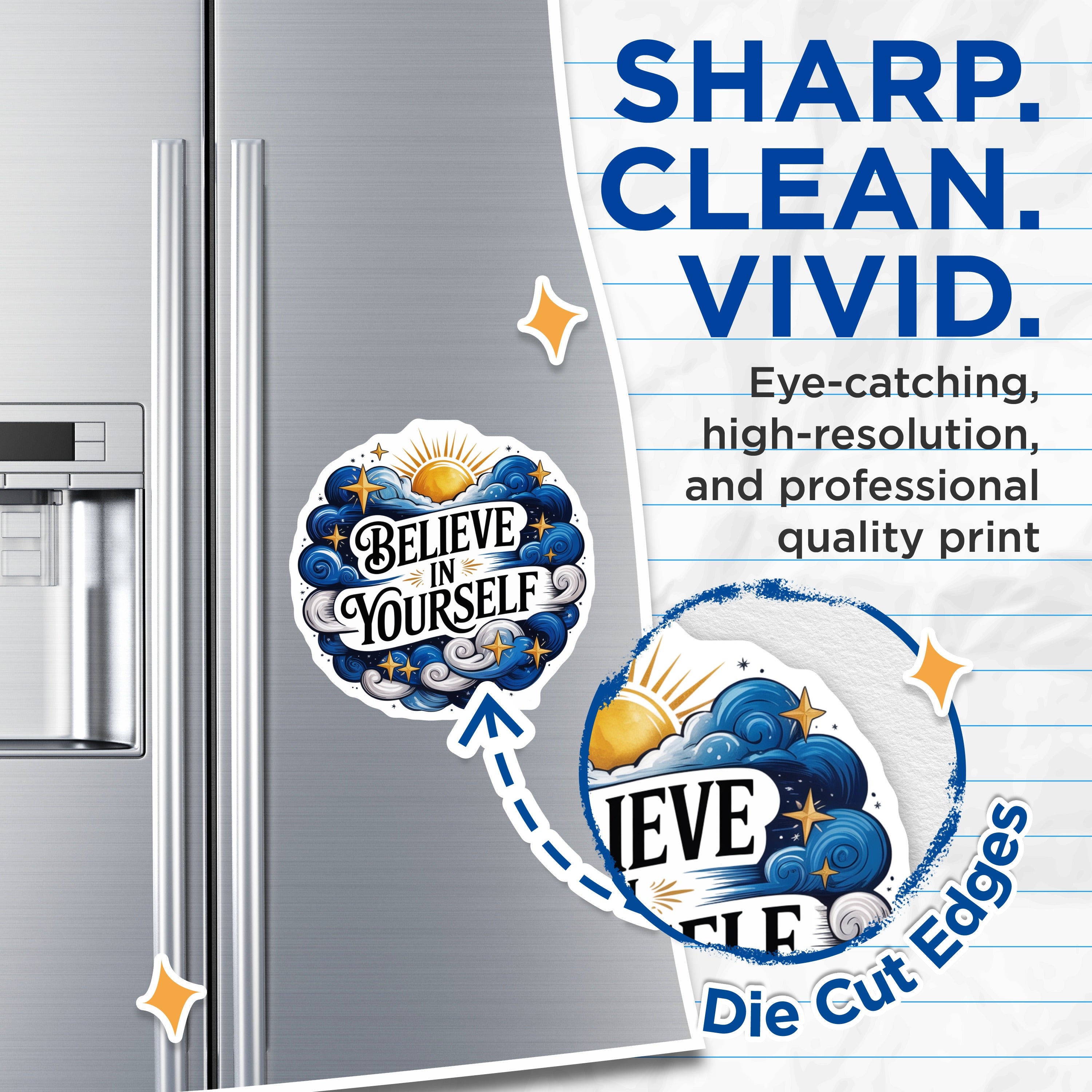 (2 Pack) Believe in Yourself Magnets - Motivational Refrigerator - Inspirational Affirmation - Celestial Decor - 5 Inches On Longest Side - Thick Durable Magnet - Made in USA - MAG36031