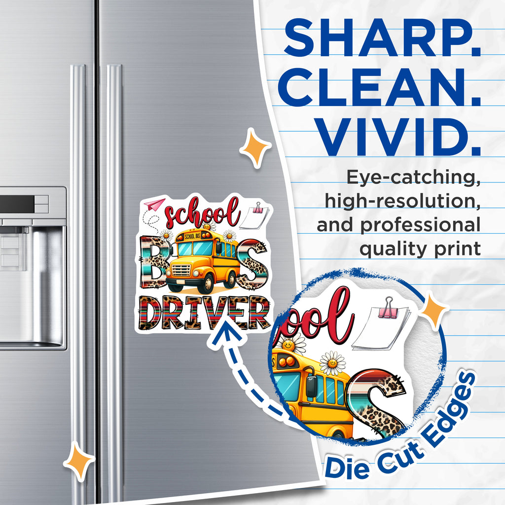 (2 Pack) School Bus Driver Magnets - Leopard Serape Print - School Staff Appreciation - Back to School Decor for Educators - 5 Inches On Longest Side - Thick Durable Magnet - Made in USA - MAG36512