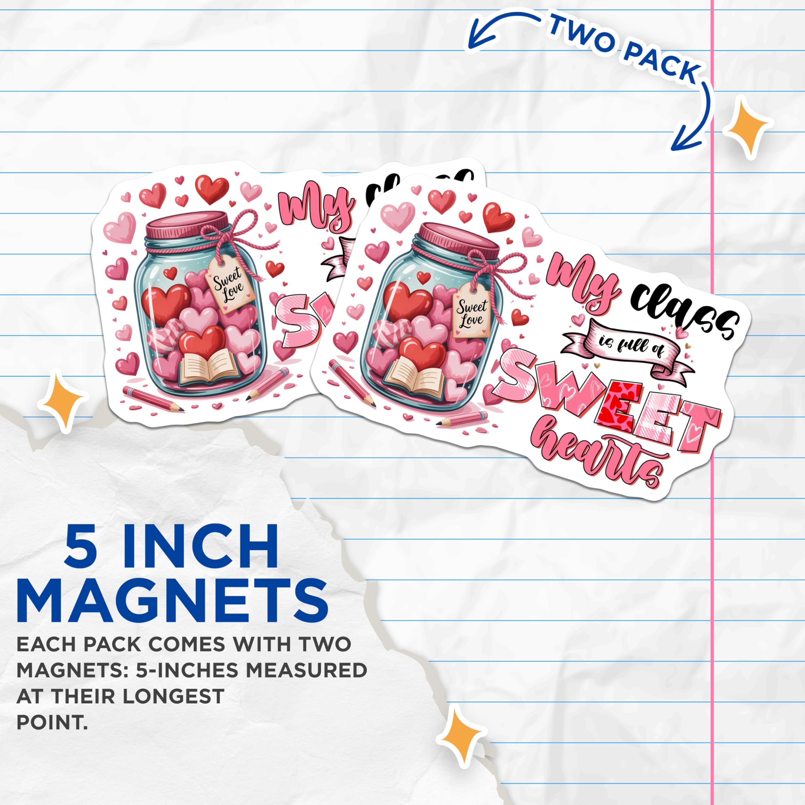 (2 Pack) Sweet Hearts Magnets - Class Valentine - Teacher Appreciation - 5" On Longest Side - Premium Magnet - for Cars, Refrigerators, Toolboxes, Lockers - Made in USA - MAG16865
