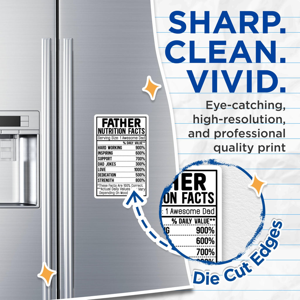 (2 Pack) Father Nutrition Facts Magnets - Inspirational Dad Magnets - Father's Day Magnets - 5" On Longest Side - for Cars, Fridges, Toolboxes - Made in USA - MAG3987