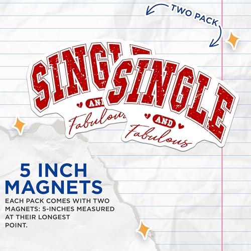 (2 Pack) Single and Fabulous Magnets - Fun Statement Magnets - Red and White Decorative Magnets - 5" On Longest Side - for Cars, Refrigerators, Toolboxes, Lockers - Made in USA MAG3563