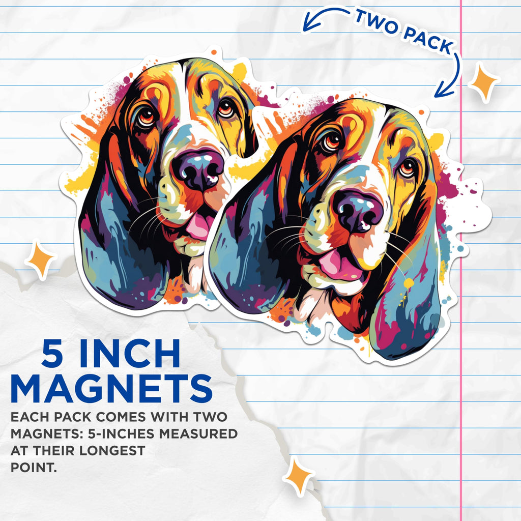 (2 Pack) Basset Hound Dog Breed Magnets - 5 Inches On Longest Side - Choose from Over 100 Dog Breeds - for Cars, Refrigerators, Toolboxes - Made in USA - MAG1767