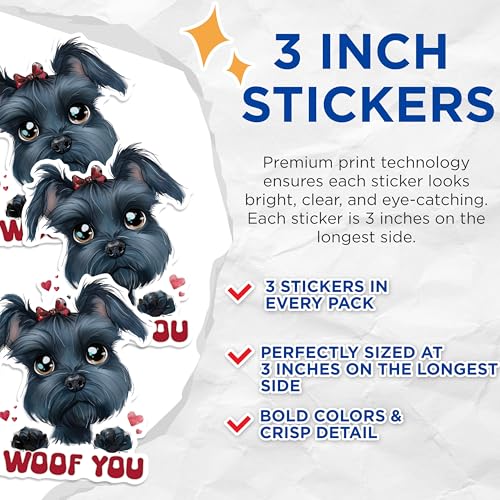 (3 Pack) I Woof You Decals - Puppy Love Decal - Cute Dog Decal - 3 Inches On Longest Side - Easy Peel & Apply - Made in USA - 3MCS1401