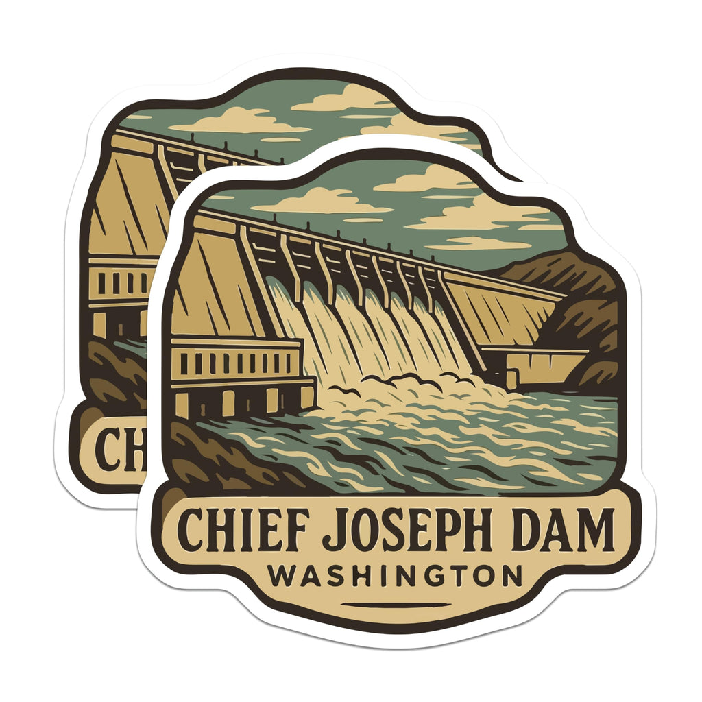 (2 Pack) Chief Joseph Dam Magnets - Washington State Landmark Souvenir - Columbia River Valley Travel Collectible - 5 Inches On Longest Side - Thick Durable Magnet - Made in USA - MAG19899