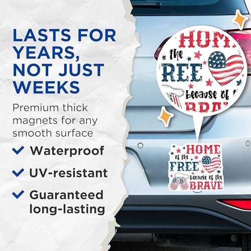 (2 Pack) Home of The Free Because of The Brave Magnets Magnets - Patriotic Decor - 5" On Longest Side - Made in USA - Sticks to Refrigerators & Metal Surfaces - MAG8360