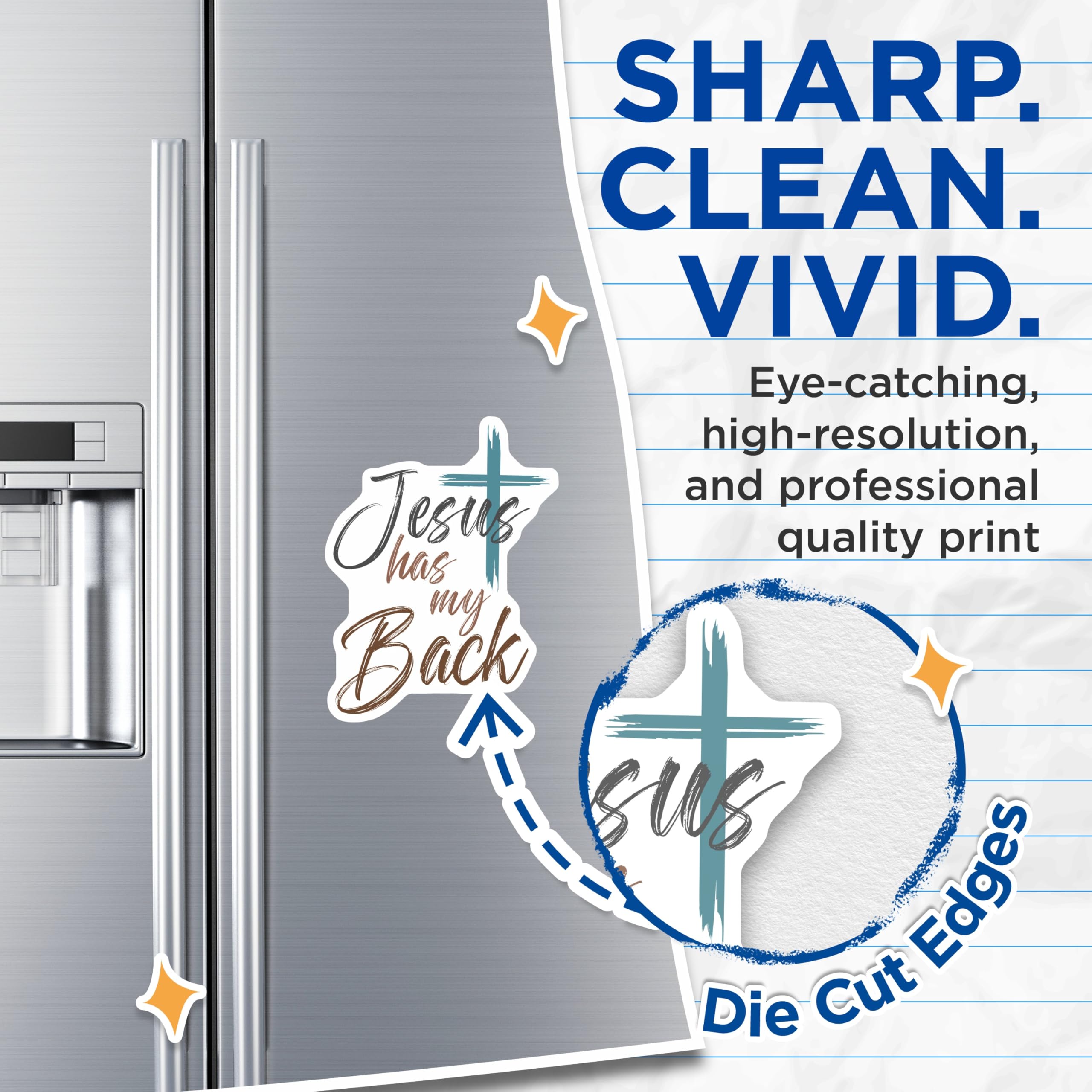 (2 Pack) Jesus Has My Back Magnets - Christian Faith Decor - Religious Inspirational Items - 5 Inches On Longest Side - Thick Durable Magnet - Made in USA - MAG25648