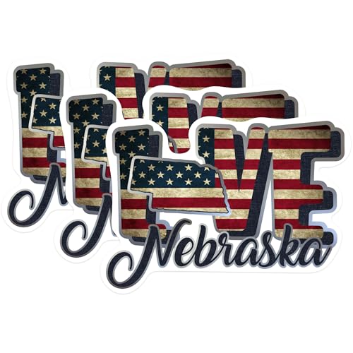 (3 Pack) Nebraska Decals - USA Flag Love - State Pride Stickers - 3 Inches On Longest Side - Easy Peel & Apply - Made in USA - 3MCS0318
