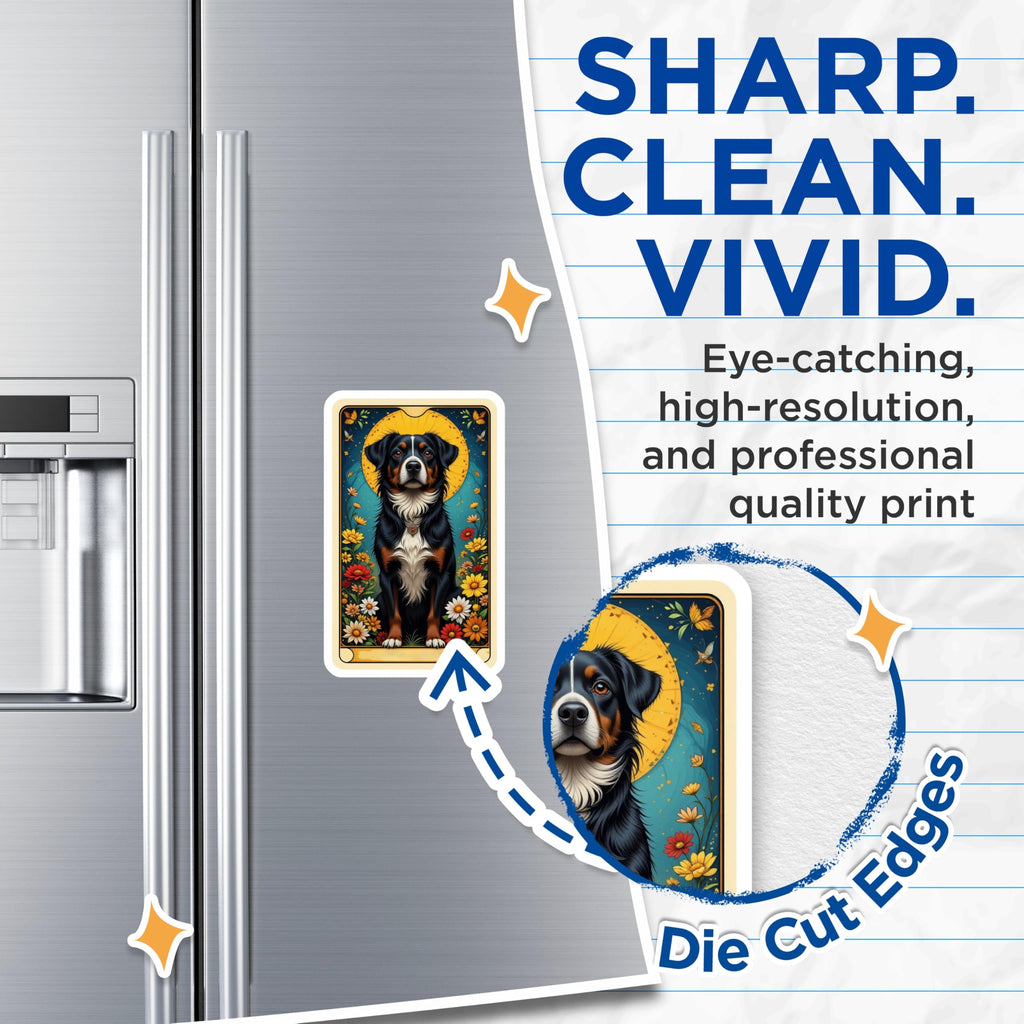 (2 Pack) Bernese Mountain Dog Magnets - Tarot Card Style Art - Floral Dog Lover Decor - Pet Owner Fridge Accent - 5 Inches On Longest Side - Thick Durable Magnet - Made in USA - MAG22066
