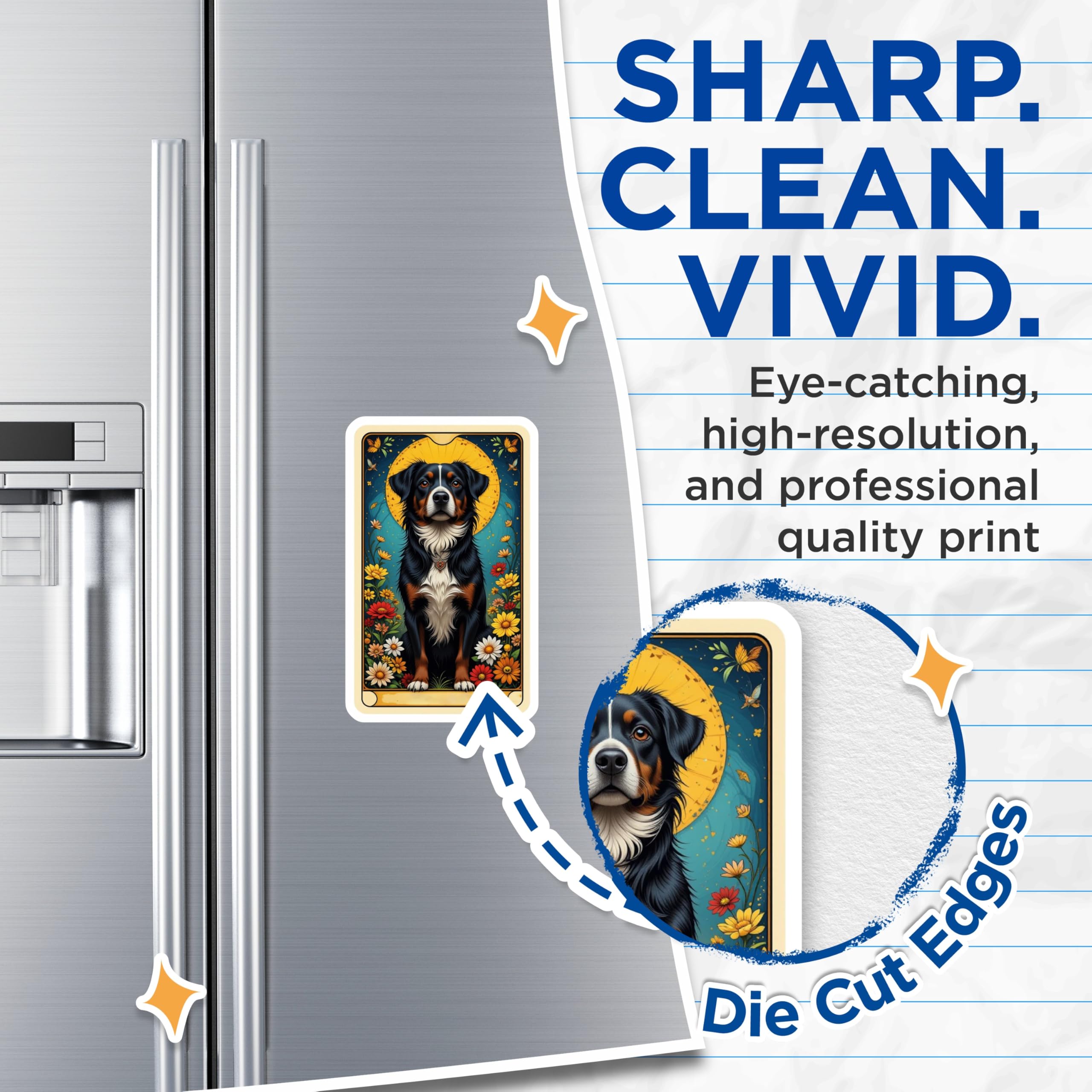(2 Pack) Bernese Mountain Dog Magnets - Tarot Card Style Art - Floral Dog Lover Decor - Pet Owner Fridge Accent - 5 Inches On Longest Side - Thick Durable Magnet - Made in USA - MAG22066